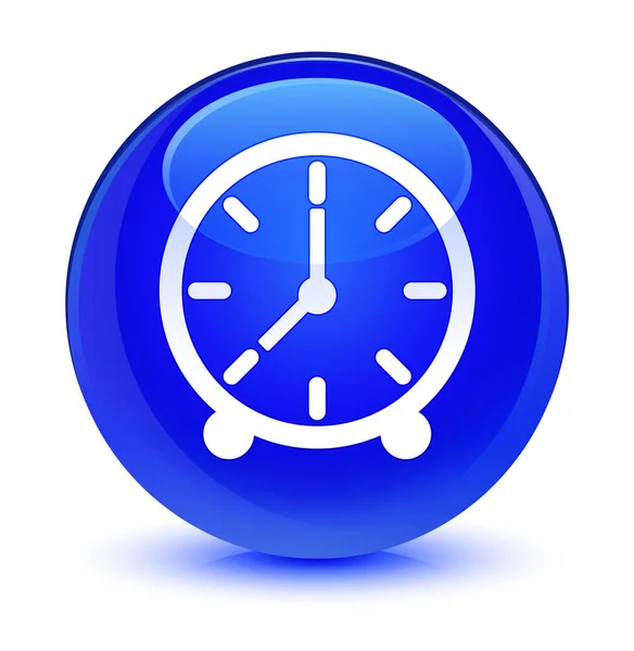 Klockan ikonen glasartad blå runda knappen — Stockfoto
