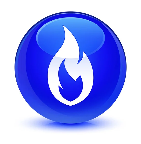 Ícone de chama de fogo botão redondo azul vítreo — Fotografia de Stock