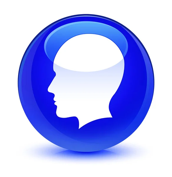 Kopf Männer Gesicht Symbol glasig blauen runden Knopf — Stockfoto