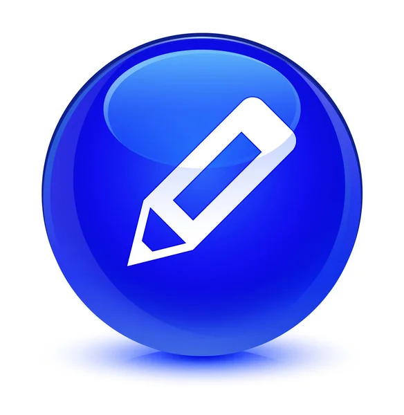 Penna ikon glasartad blå runda knappen — Stockfoto