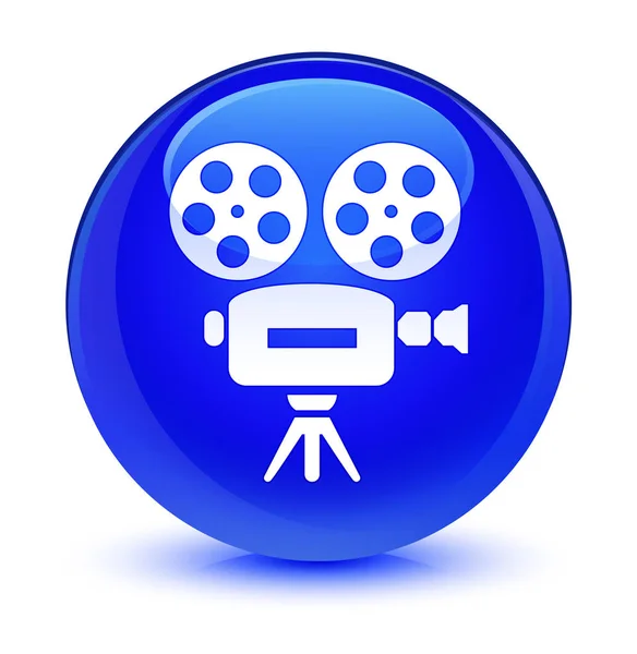 Video camera icon glassy blue round button — Stock Photo, Image