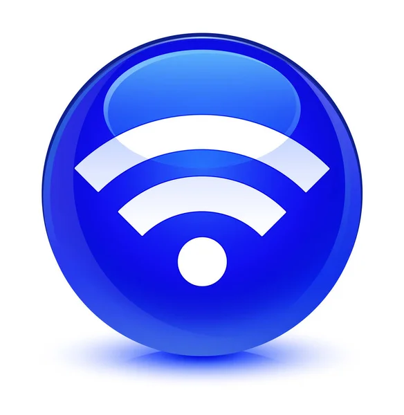 无线网络图标玻蓝色圆形按钮 — 图库照片