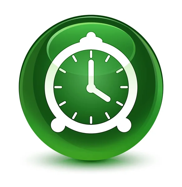 Despertador icono reloj cristal suave botón redondo verde — Foto de Stock