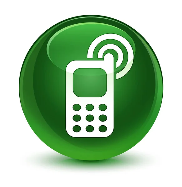 Cellulare suonando icona glassy morbido pulsante rotondo verde — Foto Stock