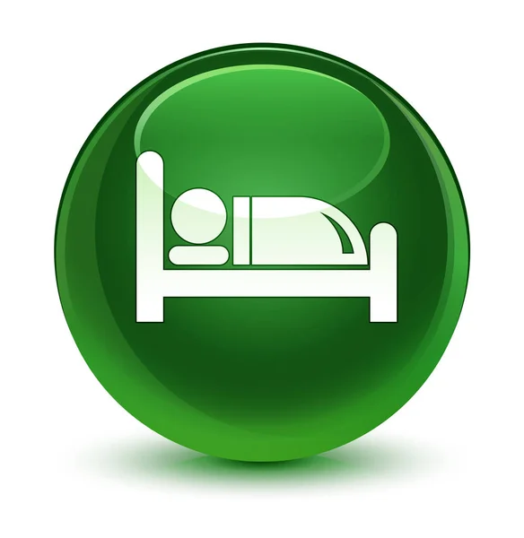 Icono de la cama del hotel botón redondo verde suave vidrioso — Foto de Stock