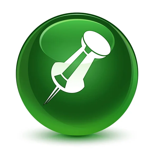 푸시 핀 아이콘 유리 부드러운 녹색 라운드 버튼 — 스톡 사진