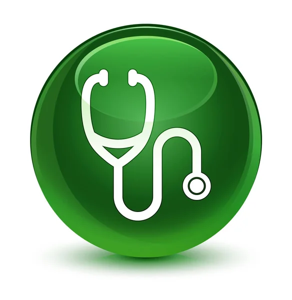 Stethoscope icona vetro morbido pulsante rotondo verde — Foto Stock