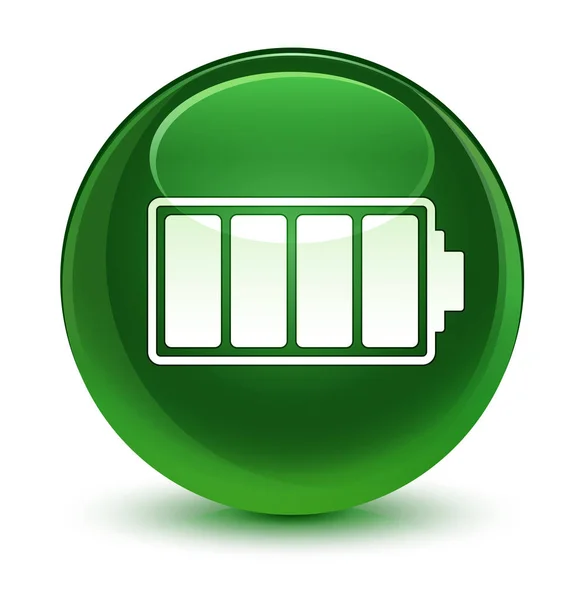 Battery icon glassy soft green round button — Stock Photo, Image