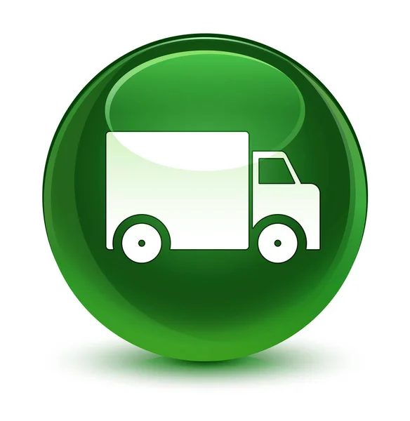Delivery truck icon glassy soft green round button — Stock Photo, Image