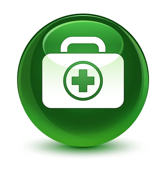 First aid kit icon glassy soft green round button — Stock Photo, Image