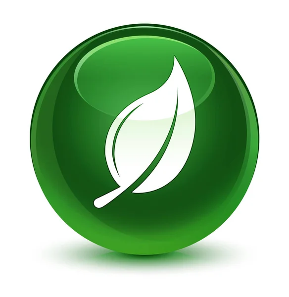 Leaf ikonen glasartade mjuka gröna runda knappen — Stockfoto