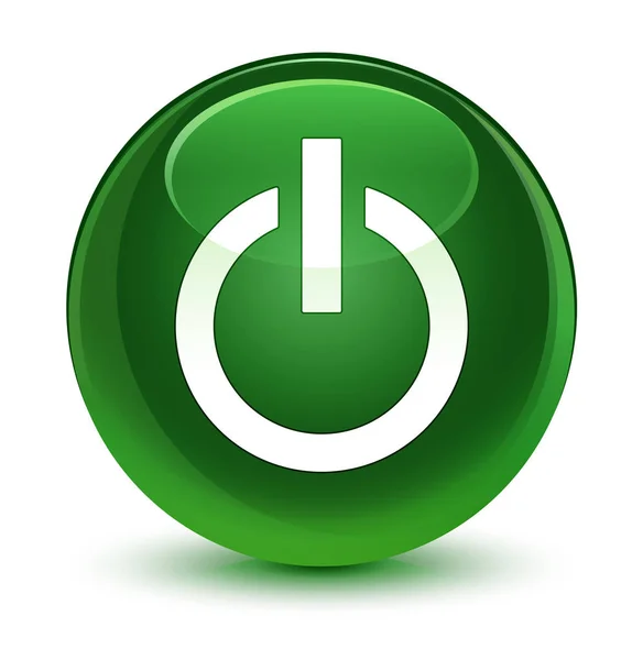 Power icon glass soft green round button — стоковое фото