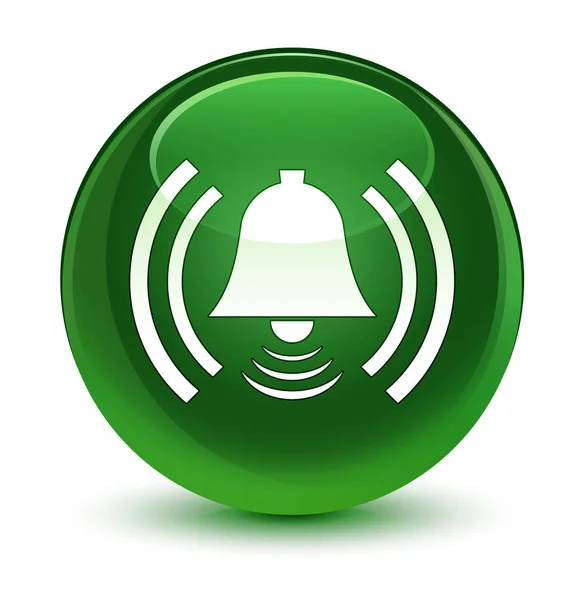 Alarm icon glass soft green round button — стоковое фото