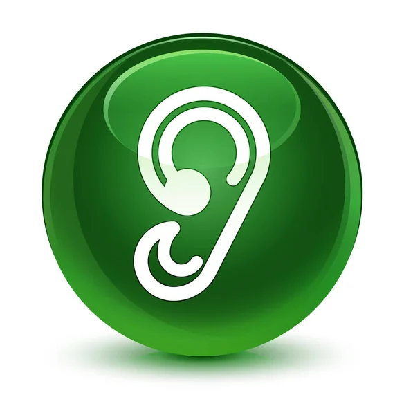Ícone de ouvido vítreo botão redondo verde suave — Fotografia de Stock