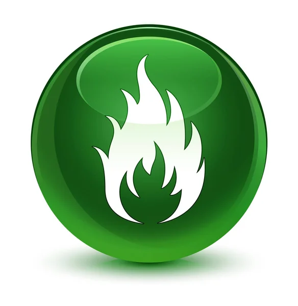 Tűz ikon üvegszerű puha zöld kerek gomb — Stock Fotó