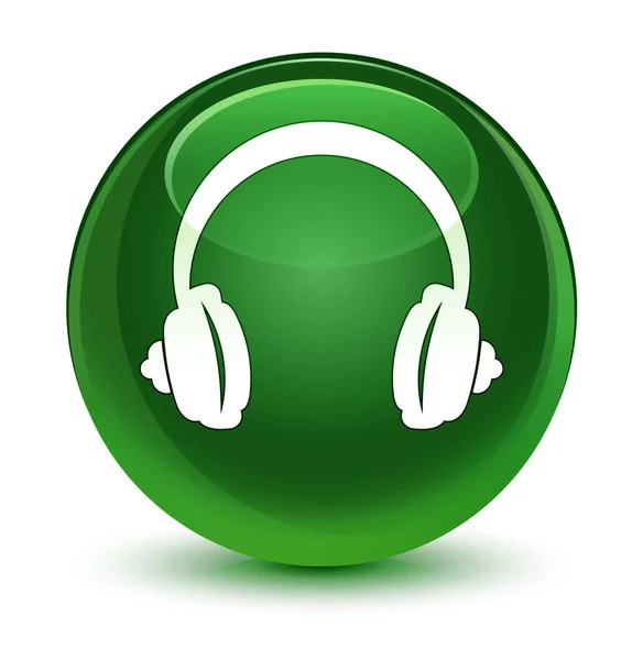 Kopfhörer-Symbol glasig weich grüner runder Knopf — Stockfoto