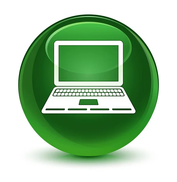 Laptop-Symbol glasig weich grüner runder Knopf — Stockfoto