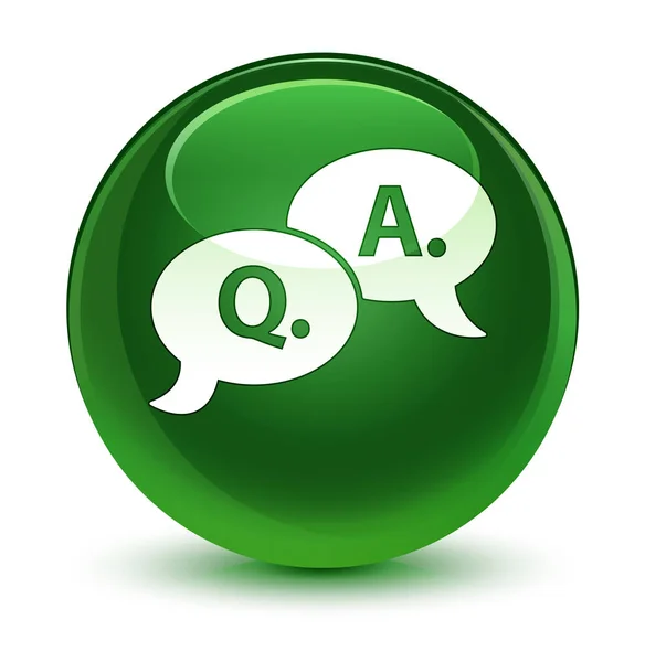 Pregunta respuesta burbuja icono vidrio suave botón redondo verde — Foto de Stock