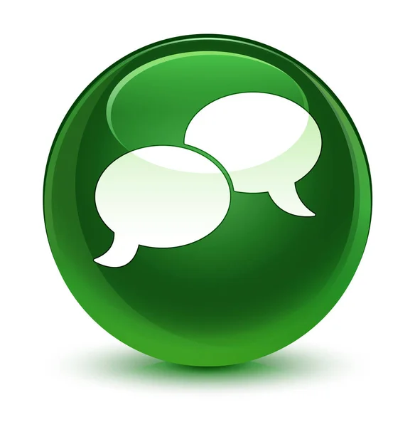 Chat bubble icon glassy soft green round button — Stock Photo, Image