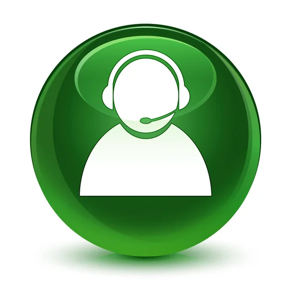 Customer care icon glassy soft green round button — Stock Photo, Image