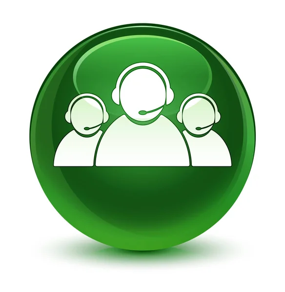 Team di assistenza clienti icona vetro morbido pulsante rotondo verde — Foto Stock