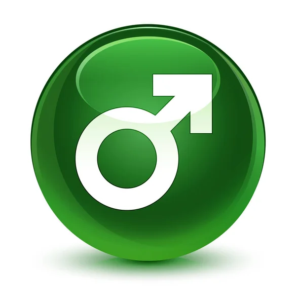 Signo masculino icono vidrio suave botón redondo verde — Foto de Stock