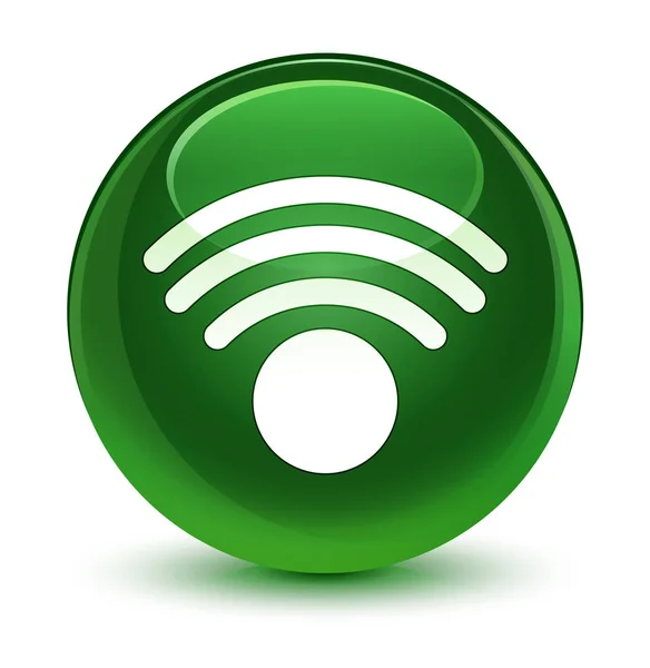 Ícone Wifi vítreo botão redondo verde suave — Fotografia de Stock