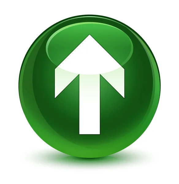 Pijl pictogram glazig zachte groene ronde knop uploaden — Stockfoto
