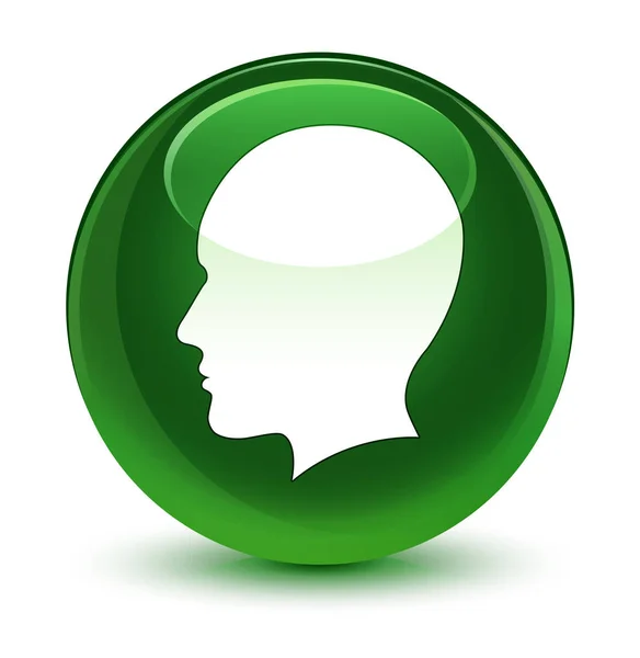 Head men face icon glassy soft green round button — Stock Photo, Image
