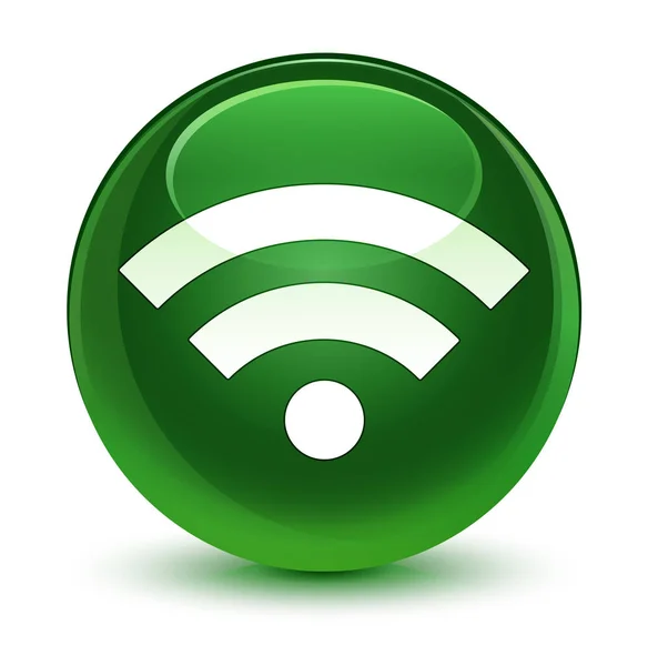 Wifi icône verre doux bouton rond vert — Photo