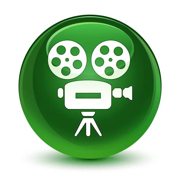 Icône de caméra vidéo bouton rond vert doux vitreux — Photo