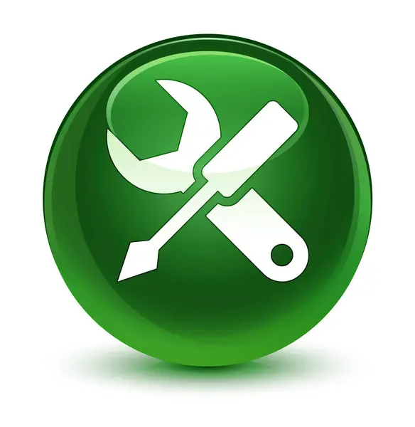 Ikona szklisty miękki zielony okrągły przycisk Ustawienia — Zdjęcie stockowe