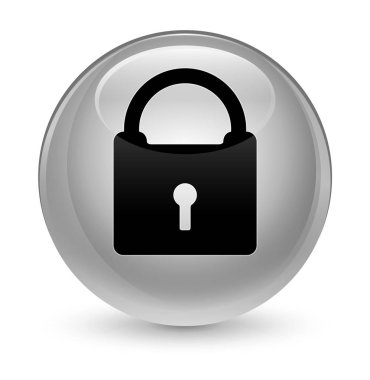 Asma kilit simgesi camsı beyaz yuvarlak düğmesi