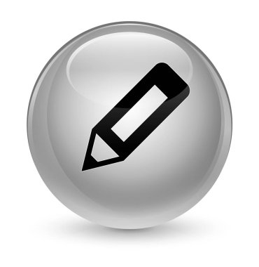 Kalem simgesi camsı beyaz yuvarlak düğmesi