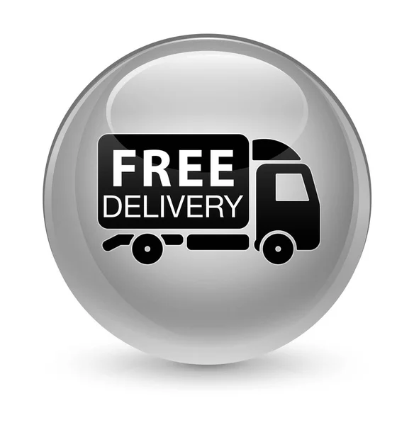 Free delivery truck icon glassy white round button — Stock Photo, Image