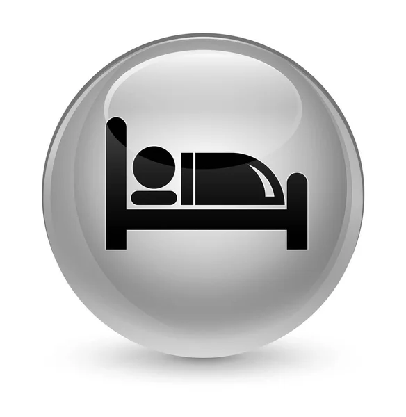 Ξενοδοχείο κρεβάτι εικονίδιο υαλώδη λευκό στρογγυλό κουμπί — Φωτογραφία Αρχείου