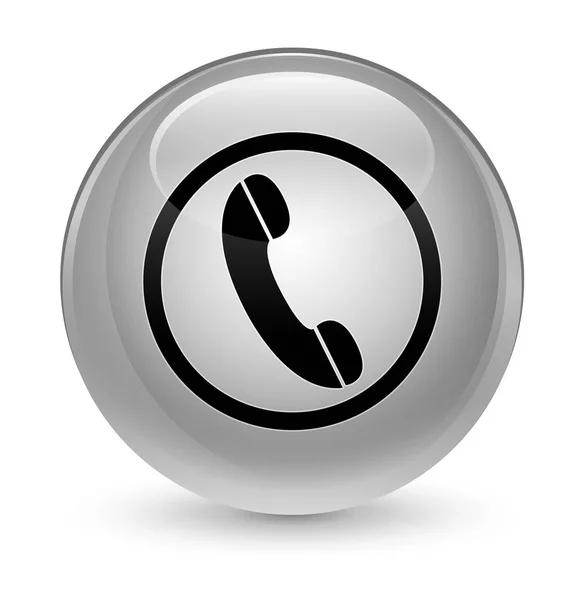 Phone icon glassy white round button — Stock Photo, Image