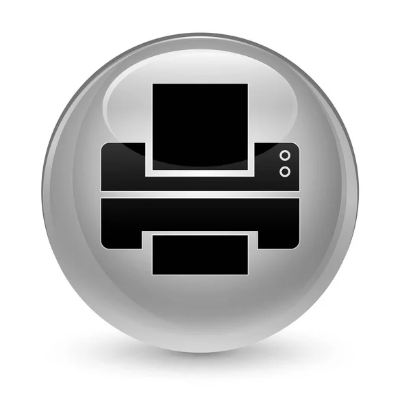 Ícone da impressora botão redondo branco vítreo — Fotografia de Stock