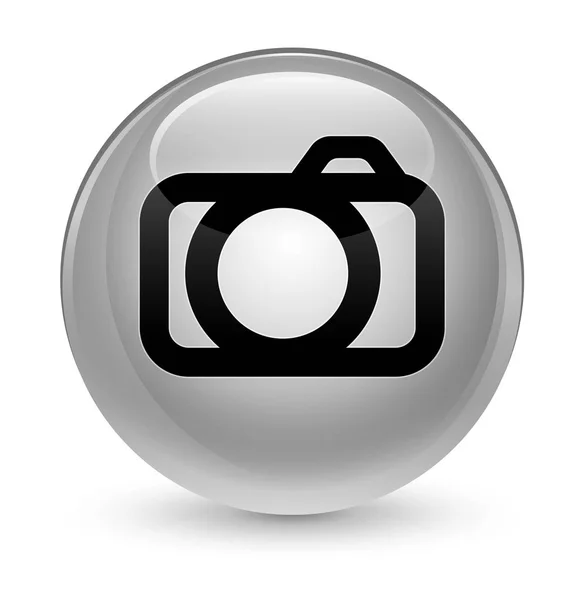 Camera icon glassy white round button — Stock Photo, Image