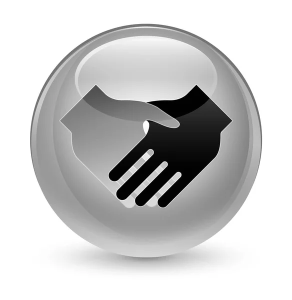 Handshake-Symbol glasig weißer runder Knopf — Stockfoto