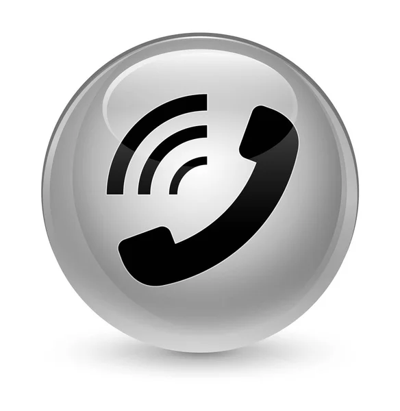 Телефон дзвінок значок скляна біла кругла кнопка — стокове фото