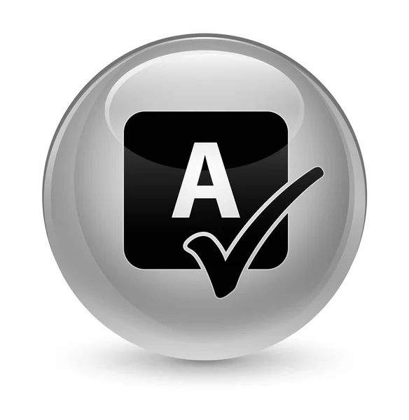 Icono de verificación ortográfica botón redondo blanco vidrioso — Foto de Stock