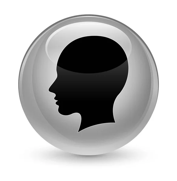 Head female face icon glassy white round button — Stock Photo, Image