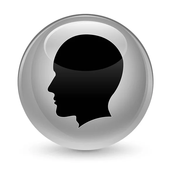 Kepala ikon wajah laki-laki tombol bulat putih kaca — Stok Foto