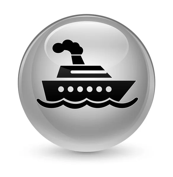 Crucero icono del barco botón redondo blanco vidrioso —  Fotos de Stock