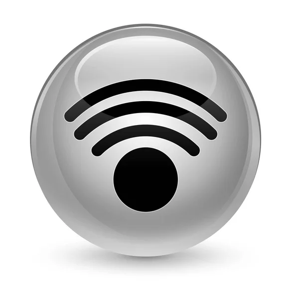 Ícone Wifi botão redondo branco vítreo — Fotografia de Stock