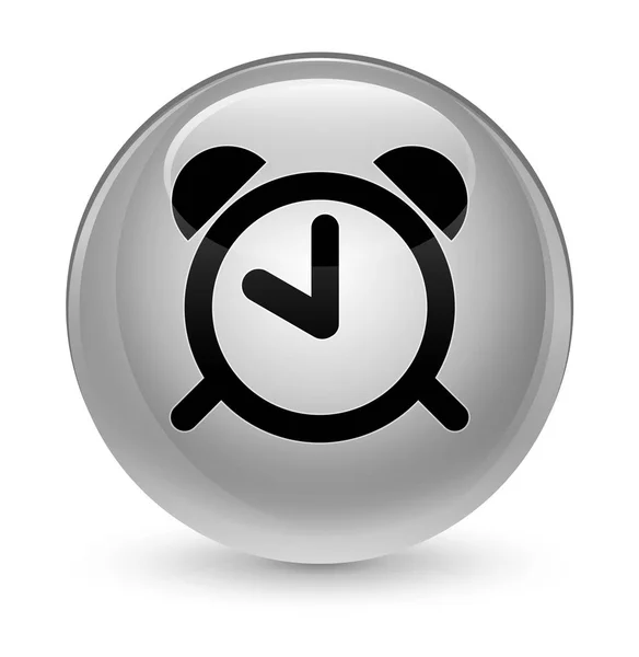 Väckarklocka-ikonen glasartade vita runda knappen — Stockfoto