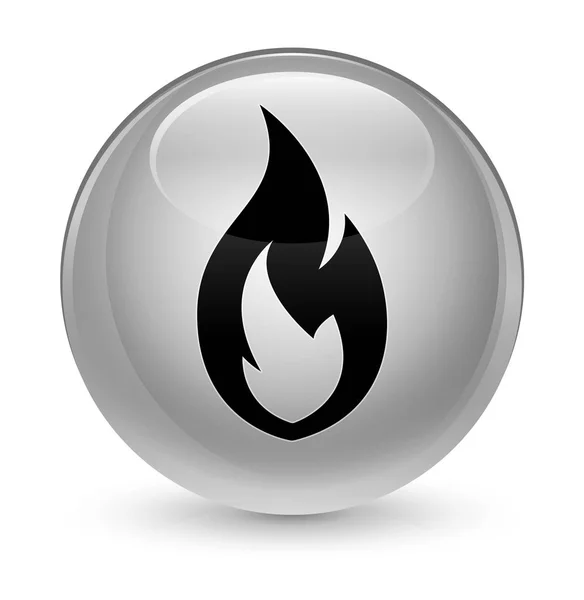 Φωτιά φλόγα εικονίδιο υαλώδη λευκό στρογγυλό κουμπί — Φωτογραφία Αρχείου