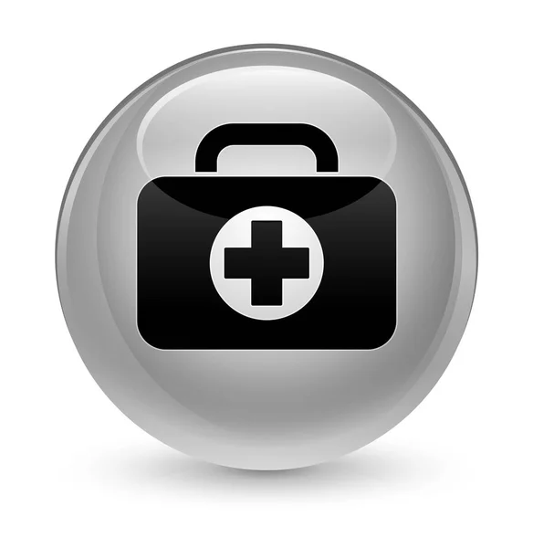 First aid kit bag icon glassy white round button — Stock Photo, Image