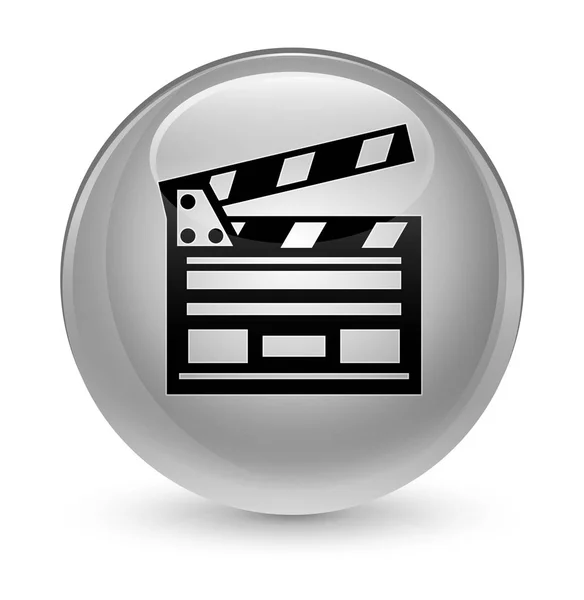 Ícone clipe de cinema botão redondo branco vítreo — Fotografia de Stock
